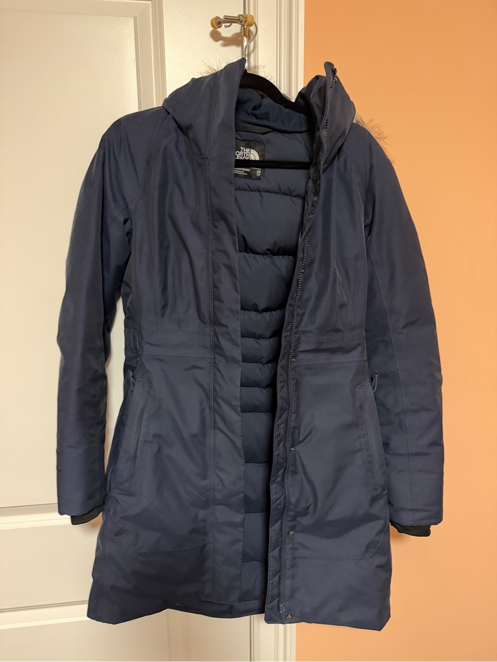 The North Face Women's Navy Long Puffer Coat with Hood